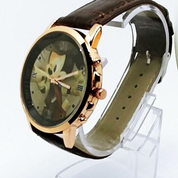 Mickey Newspaper Image Watch Brown Band - Picture 3 of 5